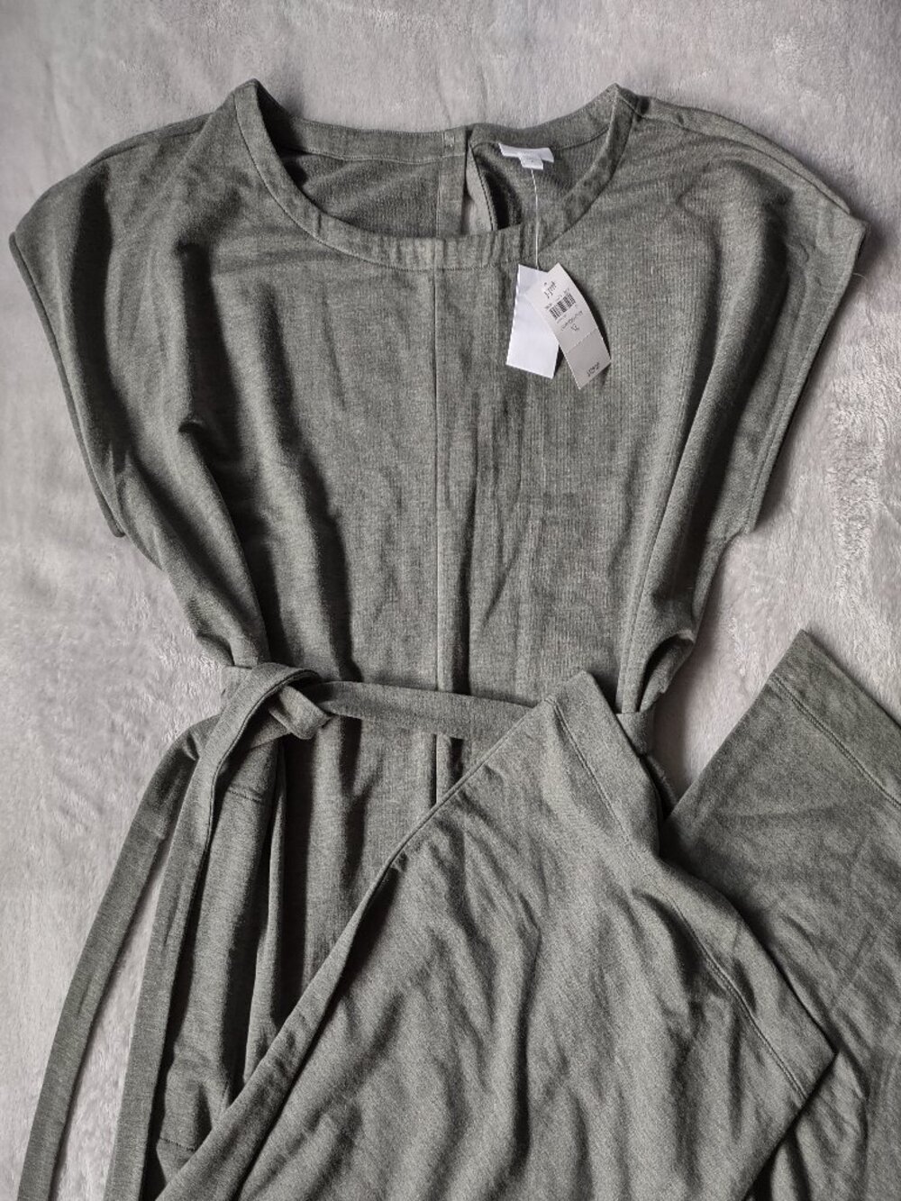 J.Jill XL Olive Gray Wide Leg Jumpsuit Women’s Stretch Cap Sleeve One Piece